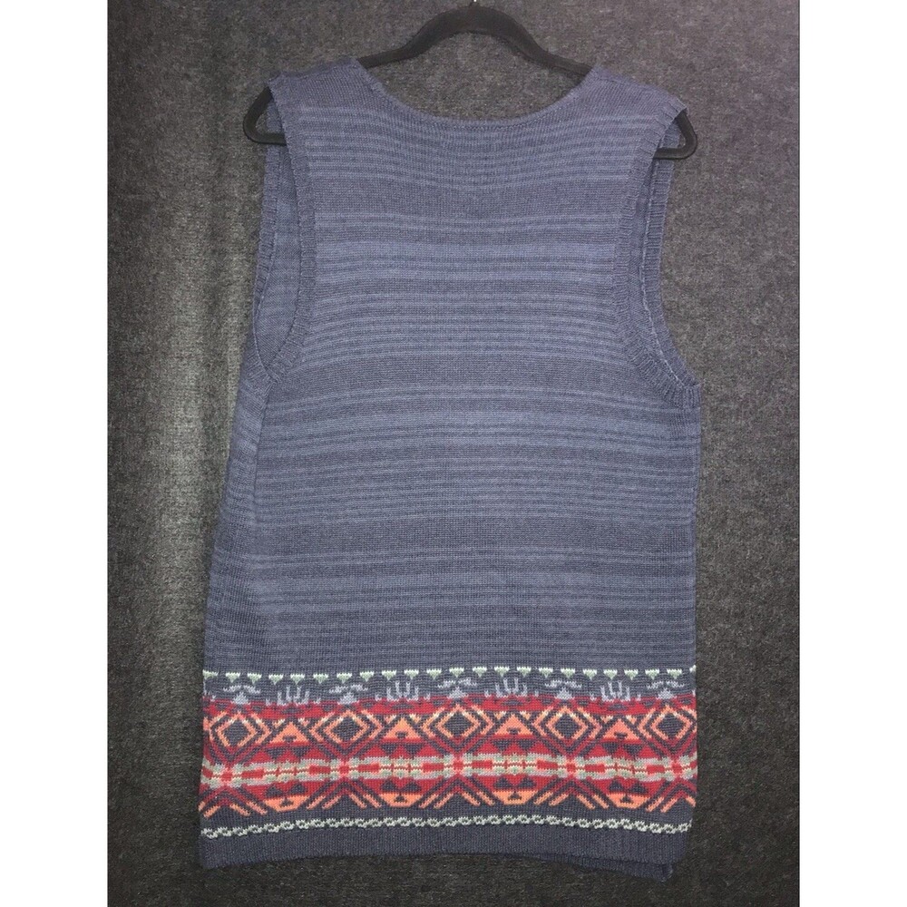 Chaps Denim Knit Vest Blue Aztec Southwestern Colorful Trim Women’s Size‎ Large - Picture 9 of 11